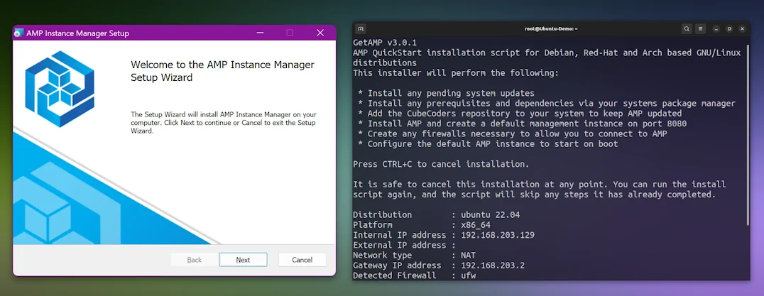 A screenshot of the AMP installation process